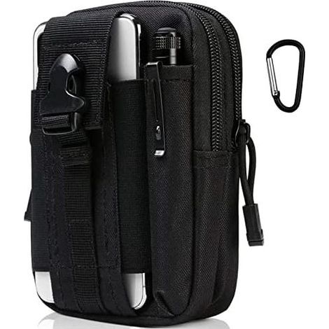 Taktische Gürteltasche, multifunktionale schwarze Molle-EDC-Gürteltasche aus Nylon für Handy, Outdoor-Aktivitäten, Wandern, Bergsteigen und Radfahren (mit 1 Karabiner) 1 Komplett Nr. 1 Ordentlich (1/5)
