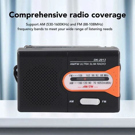 Radio Transistor - AM FM Portable - 530-1600 kHz / 88-108 MHz - Haut-Parleur Intégré - Piles AA - Noir Orange (1/5)