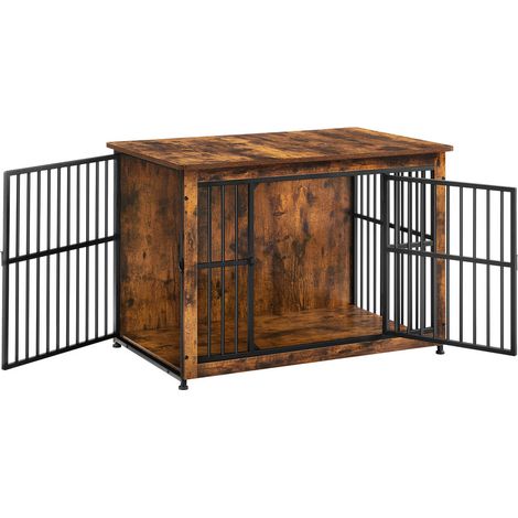 Feandrea Meuble Cage Pour Chien, Table d’Appoint, Niche Moderne pour Chiens jusqu’à 32 kg, Cage Solide pour Chien avec Fond Plein, Maison de Chien à Double Porte, Marron Rustique (1/5)