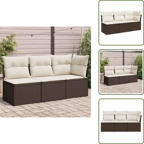 Canapé de jardin avec coussins 3 places brun résine tressée - Canapé De Jardin - Meuble De Jardin - Salon De Jardin - Résine Tressée - Rotin Synthétique (1/5)