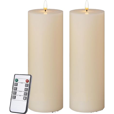 Bougie LED - 10 x 30 cm - Étanche IP65 - Flamme Vacillante 3D - Télécommande et Minuterie - Pour Jardin Extérieur - Lot de 2 (1/5)