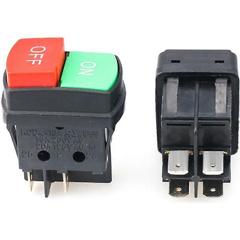Bouton-poussoir électromagnétique 4 broches marche/arrêt avec témoin lumineux AC125-250V 6A-10A en ABS pour machines-outils et équipements de jardinage (1/2)
