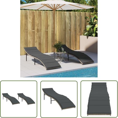 The Living Store Sonnenliegen 2 Stk. mit Auflagen Hellgrau Poly Rattan - Sonnenliegen - Gartenmöbel - Lounge Chair - Outdoor Furniture - Relaxsessel (1/5)