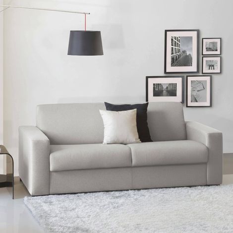 Dmora - Sofa cama Dabagn, Gran Sofá de 2 plazas, 100% Made in Italy, Sofá de salón con apertura giratoria, en tela acolchada, con reposabrazos estándar, Cm 200x95h90, Gris (1/5)