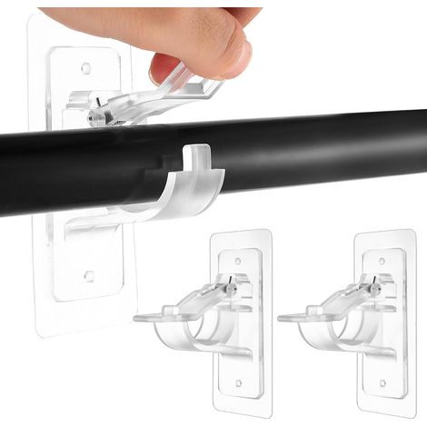 2 Pcs - Support Tringle - Accessoire Rideau - Fixation Auto-adhésive Sans Perçage - Réglable Pour Salle De Bain Et Salon - Transparent - 6x4cm (1/5)