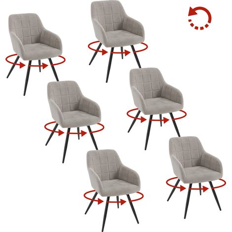 Woltu – Lot de 6 chaises pivotantes en velours gris clair – Accoudoirs rembourrés – Dossier ergonomique – Pivot 360° – Pieds en métal antidérapants (1/5)