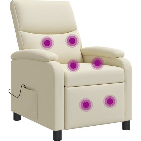 Massage Recliner Cream Faux Leather vidaXL