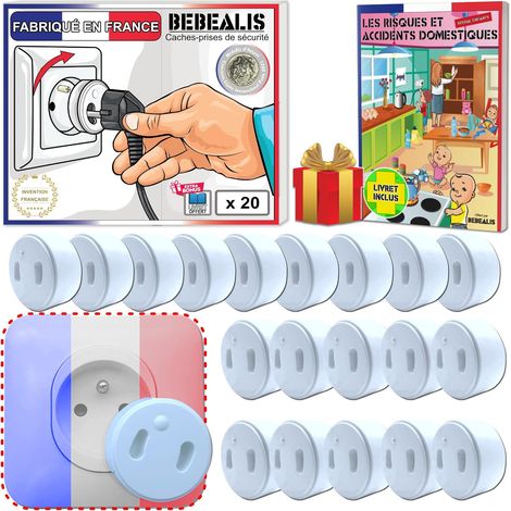 Lot de 20 cache-prises bébé amovibles sans clé ni adhésif – Invention 100% française – Protection   enfant pour prises électriques domestiques (1/5)