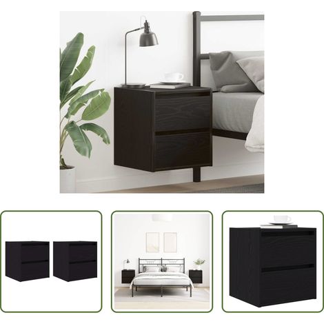 vidaXL Holz Nachttisch - Wand-Nachttische 2 Stk. Schwarz Eichen-Optik 38x34x40 cm (1/5)