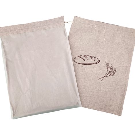 Sac à pain en lin, réutilisable, avec cordon de serrage, 30 x 38 cm, lot de 2 (1/4)
