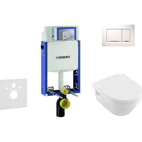 Geberit Combifix - Modulo di installazione per WC sospesi con placca di comando Sigma20, bianca/cromo lucido + WC e copriwater DirectFlush, SoftClose, CeramicPlus, Villeroy Boch 110.302.00.5 NB5