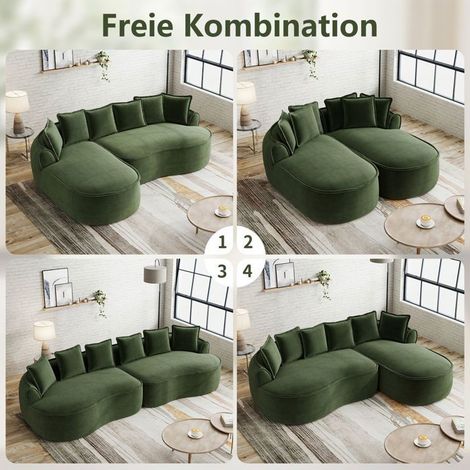 Canapé méridienne à droite coussins inclus revêtement chenille coloris vert (1/2)