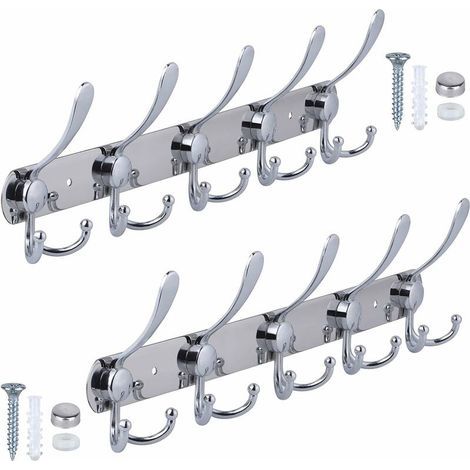 -Porte Manteau Murale en Acier Inoxydable, Crochet Mural Argent (15 Crochets, 2 Packs) (1/5)