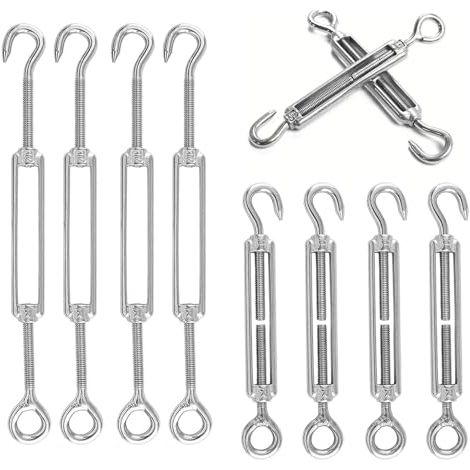 Tendeur en Acier Inoxydable 10 Pièces, Fixation pour Voile D'ombrage, Crochet et Oeil Réglable M6 OC, 304 Tendeurs Cable M6, Crochets Pivotants Réglables, Argent - M6-OC-10 Stück (1/5)
