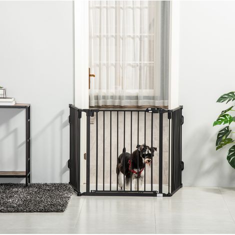 Hunde-Sicherheitsgitter mit automatischer Tür, 3 Paneele, 202,5 x 76 cm, schwarz HAVRYA (1/5)