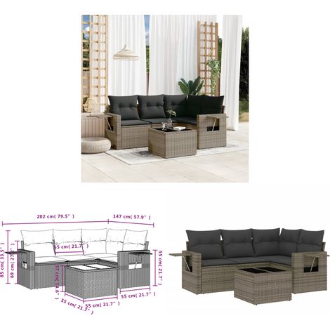 5-tlg. Garten-Sofagarnitur mit Kissen Grau Poly Rattan - Gartenmöbel - Sofasatz - Outdoor Möbel - PE-Rattan - Wetterfest - Home & Living (1/3)