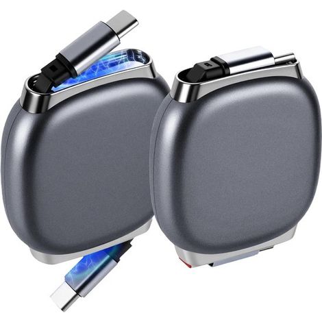 Paquete de 2 cables de datos USB-C a USB-C retráctiles de carga rápida de 240 W, color negro. (1/5)
