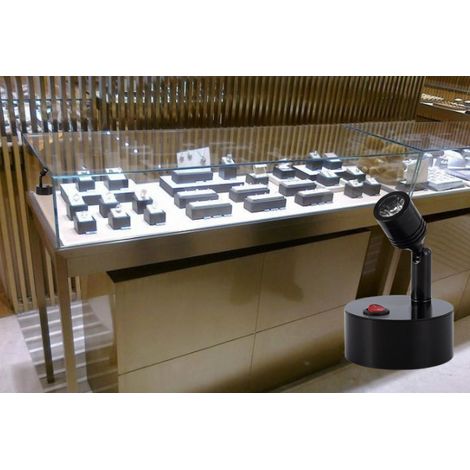 Projecteur à LED sans fil alimenté par batterie, applique murale à LED blanche, tête d'armoire, lampe de table d'armoire avec lampe rotative, mini spot de mariage 1W, lumière chaude noire MNS (1/2)