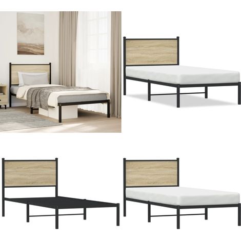 Cadre de lit en métal sans matelas chêne sonoma 80x200 cm - Cadre De Lit - Lit Simple - Lit En Métal - Lit Chêne Sonoma - Meuble Chambre - Home & Living (1/5)