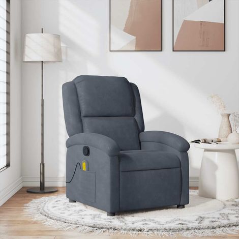 Vidaxl – Fauteuil relax inclinable gris foncé – Velours doux – Inclinaison 135° – Massage par vibrations 6 points – Poche latérale