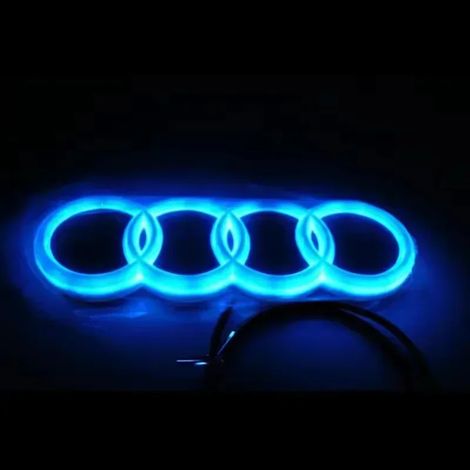 (Lumière bleue, noir statique) 2026 1 pièce - Logo lumineux de calandre avant compatible avec AUDI A3 A4 A5 A6 A7 A8 S3 S4 S5 S6 S7 Q3 Q5 Q7 - Autocollant LED 4D - Logo lumineux avant de voiture