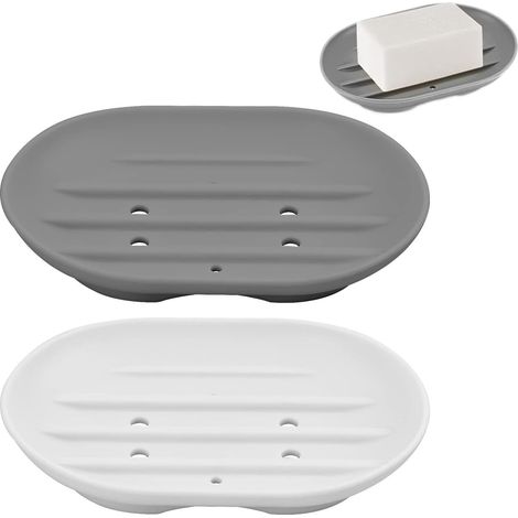 Lot de 2 boîtes à savon en silicone, porte-savon antidérapant, flexible, portable et avec système d'évacuation automatique. Convient pour la douche, la salle de bain et les éponges de cuisine. Facile (1/5)