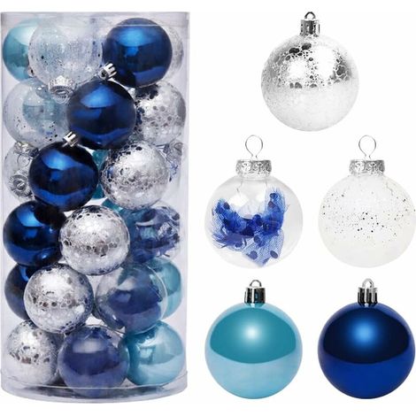 Boules de Noël Bleu 6 CM, Lot de 30 Boules de Noël Ornements en Plastique, Suspendues Ornements de Boule, Décorations d'arbre de Noël (1/5)