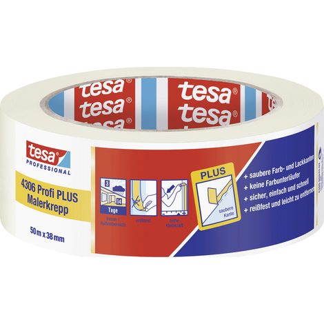 Malerkreppband 4306 Profi PLUS leicht gekreppt hellbeige L.50m B.38mm Rolle TESA (1/4)