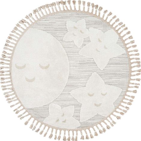 ZOOLIA - Tapis enfant rond doux motif étoiles blanc 130x130