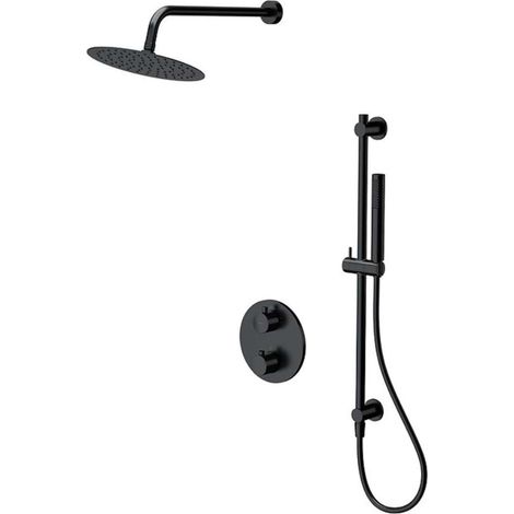Cersanit Zen - Set de douche avec thermostat encastré, avec corps d’encastrement, diamètre 25 cm, noir S952-033 (1/2)