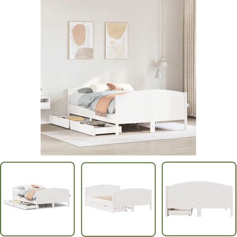 vidaXL Massivholzbett ohne Matratze Weiß 140x190 cm Kiefernholz (1/5)