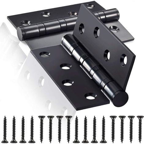 Charnière de Porte en Inox, 2 Pcs Charnière en Acier Inoxydable avec Vis, Pliables Paumelle Inox Épaisseur 3mm, pour Portes Massives Intérieur (Noir) (1/4)