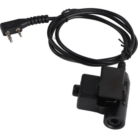 Adaptateur PTT U94 - Câble 2 Broches pour Casque Tactique - Compatible Radio Bidirectionnelle Jack 2-Pin 3,5 mm / 2,5 mm - Longueur 90 cm - Noir ×1 (1/5)