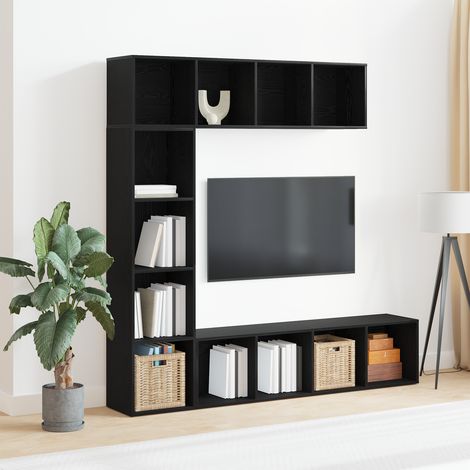Bücherregal 3 pcs Schwarz Eichen-Optik 36 x 30 x 143 cm