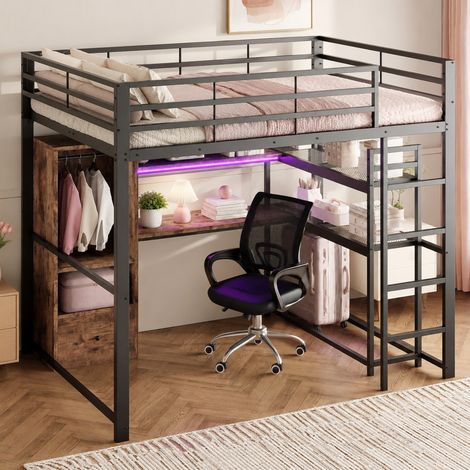 MEUBLIV Letto a soppalco 140x200 cm nero – con scrivania, LED e spazio contenitore (1/5)