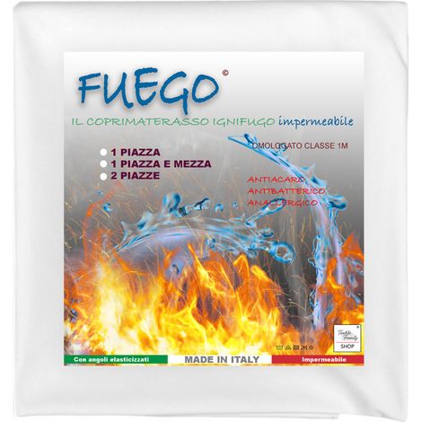 Coprimaterasso Impermeabile 'FUEGO' Antiacaro Ignifugo Classe 1, Elastico, Linea Alberghiera, Made in Italy 1 PIAZZA (1/5)