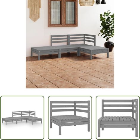 Canapé extérieur - Salon de jardin 4 pcs Gris Bois de pin massif (1/5)