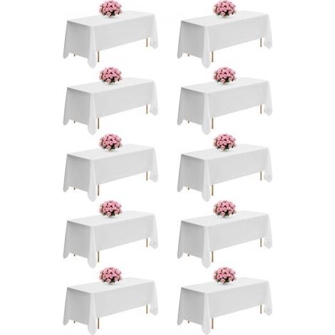 Manteles Rectangulares, 1778 x 3048 mm, Reutilizables, Lavables a Máquina, de Tela 100% Poliéster, para Fiestas, Bodas, Banquetes o Cualquier Otra Decoración Festiva, Color Blanco, 10 uds (1/5)