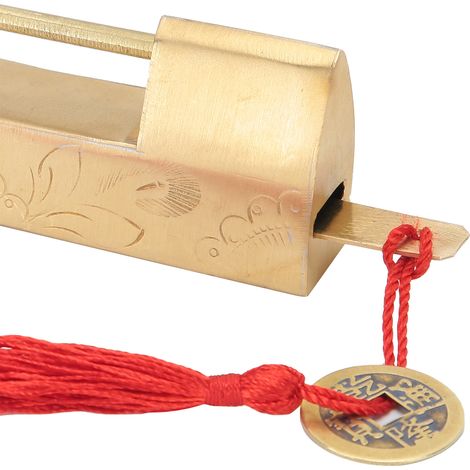 Cadenas en laiton avec clé, 6,5 cm, style chinois antique, sculpté, pour boîte à bijoux ou armoire (1/5)
