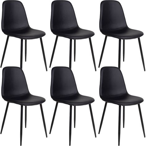 DYVIK - Lot de 6 Chaises Simili Noir et Piétement Acier Noir (1/5)