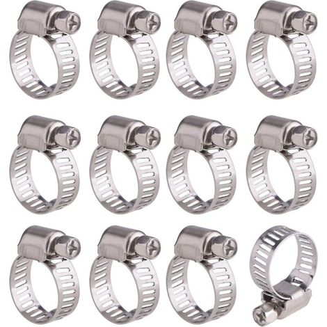 12 fascette stringitubo regolabili in acciaio inox, fermagli per tubi, elementi di fissaggio (9-16 mm)