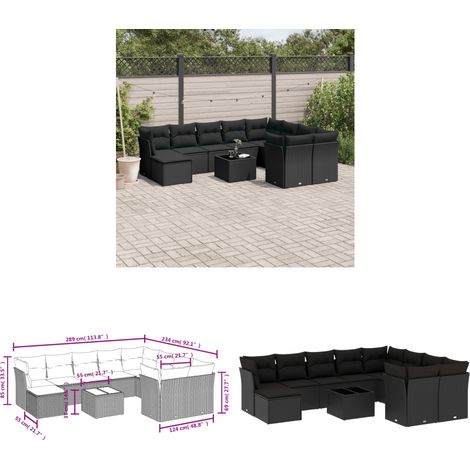 Salon de jardin 11 pcs avec coussins noir résine tressée - Ensemble Salon De Jardin - Meuble De Jardin - Salon De Jardin Design - Mobilier De Jardin Résistant - Fauteuil De Jardin - Home & Living (1/3)