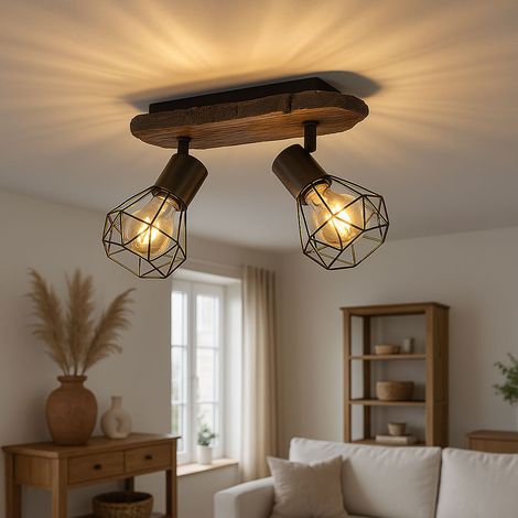 Globo – Plafonnier d'extérieur aspect bois – 2 flammes orientables – Douilles E27 – IP20 – 38,5 x 12 x 23 cm – 2 x 60 watts maximum (1/5)
