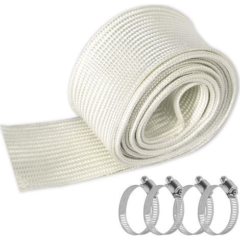 Tuyau d'échappement. 25 mm Tuyau de protection contre la chaleur Isolation pour Groupe électrogène de secours tuyau d'échappement en fibre de verre avec 4 clips pour climatisation et chauffage à200 cm (1/5)