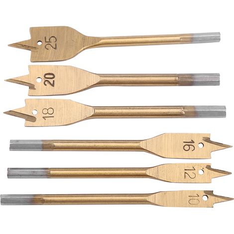 Jeu de 6 forets plats en acier à haute teneur en carbone pour le travail du bois, de 10 à 25 mm (1/5)