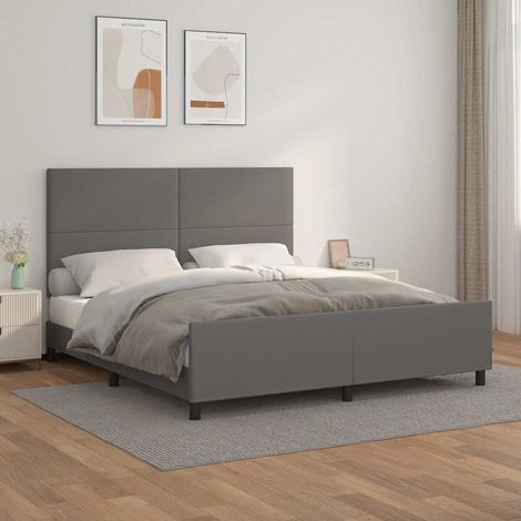 Cadre de lit 160 x 200 cm avec tête de lit, similicuir gris, sans matelas - PANGIVO (1/5)