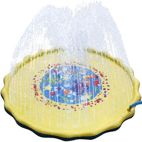 Tapis d'Arrosage pour Chiens et Chats, Motif Dauphins Jouant dans l'Eau, Bordure en Dentelle avec Lettres, 170 cm, Jaune Océan