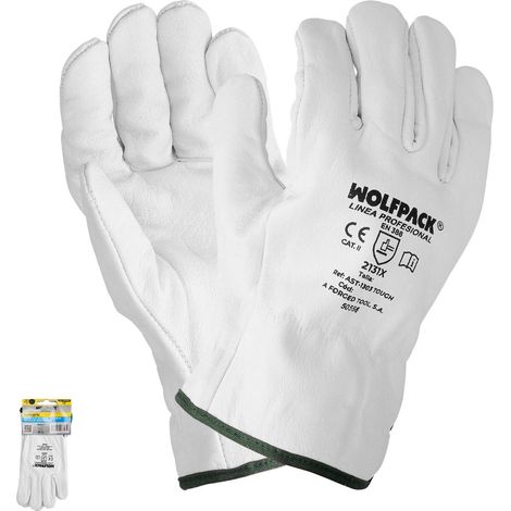 WOLFPACK LINEA PROFESIONAL guantes trabajo piel flor 7 con colgador (par)