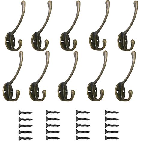 Patères noires, lot de 20 grandes patères métalliques à double fixation avec vis, style rétro