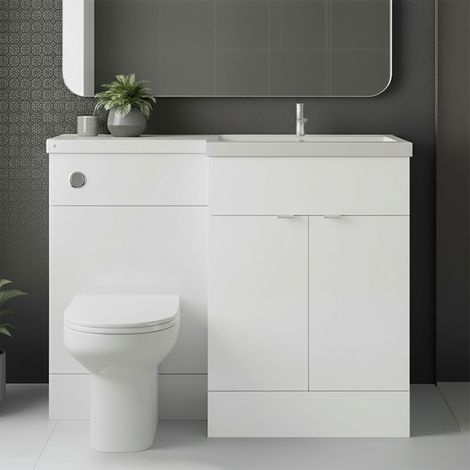 Hudson Reed Fusion RH Combination Unit with L Shape Basin - 1100mm Wide - Gloss White (1/5)